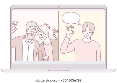 Family members connecting through video calls, sharing joy and meaningful communication across generations