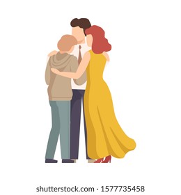 Family Members Embracing and Soothing Each Other Vector Illustration
