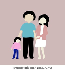 family members of father, mother and daughter vector isolated on pink background