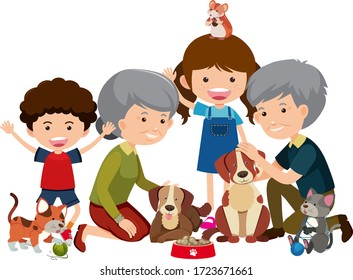 Family members with grandparents and children illustration