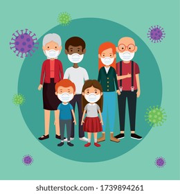 family members group using face mask vector illustration design