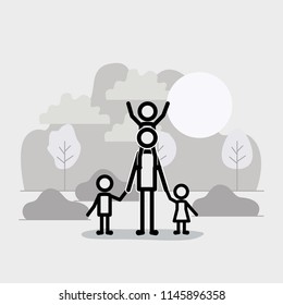 family members linear figures in the landscape