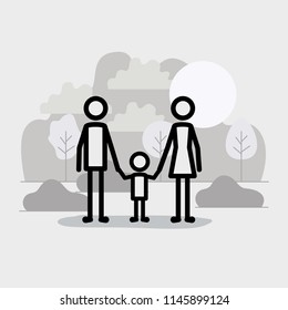 family members linear figures in the landscape