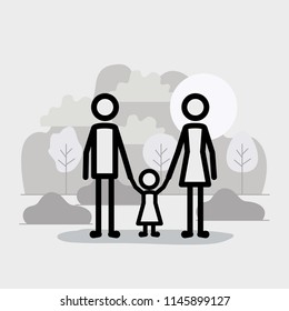 family members linear figures in the landscape