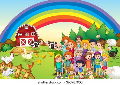 Family members living on the farm illustration