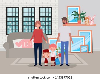 family members in livingroom house scene