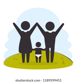 family members on park silhouette  characters