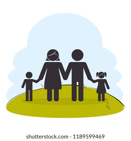 family members on park silhouette  characters