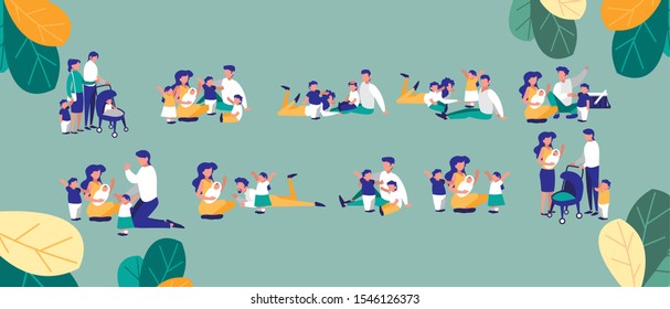 Family members outside design, Relationship avatar lifestyle person and character theme Vector illustration