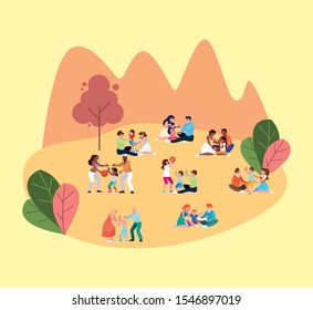 Family members outside design, Relationship avatar lifestyle person and character theme Vector illustration