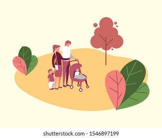 Family members outside design, Relationship avatar lifestyle person and character theme Vector illustration