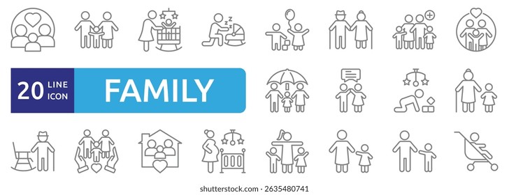 Family Members Parents and children icon set