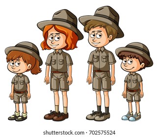 Family members in safari outfit illustration స్టాక్ వెక్టార్