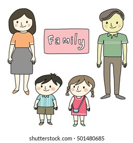 Family members smiling. Father, mother, sister and son. Vector illustration.