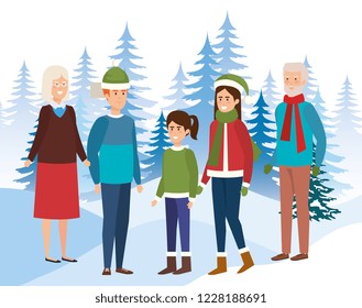 family members in the snowscape