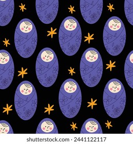 Family members spending time together at home seamless pattern. Mother, father, newborn and children hug. Cute cartoon characters isolated on background. Flat vector illustration