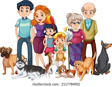 Family members with their pet illustration