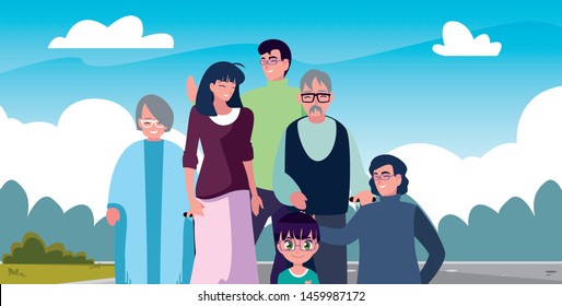 family members together  in the outdoors