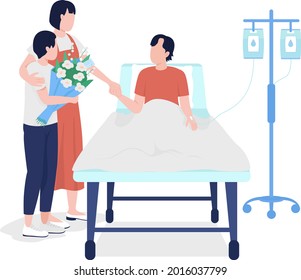 Family Members Visiting Man In Hospital Semi Flat Color Vector Characters. Full Body People On White. Family Support Isolated Modern Cartoon Style Illustration For Graphic Design And Animation