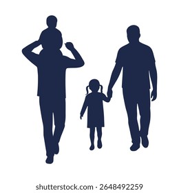 Family members walking together in silhouette during late afternoon outdoors fathers and son
