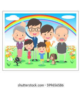 Family Memorial Photo,Three generations,The background is rainbow