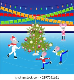 a family of mice on an ice rink