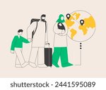 Family migration abstract concept vector illustration. Migration of families, movement abroad, refugee group, relocation, travel with kids, sponsopship, immigration program abstract metaphor.