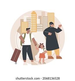 Family migration abstract concept vector illustration. Migration of families, movement abroad, refugee group, relocation, travel with kids, sponsopship, immigration program abstract metaphor.
