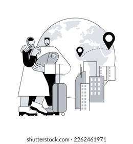 Family migration abstract concept vector illustration. Migration of families, movement abroad, refugee group, relocation, travel with kids, sponsopship, immigration program abstract metaphor.