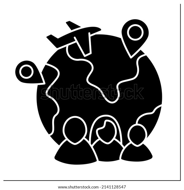 Family migration glyph icon. Migrate due to\
new or established family ties. Reunification with family members\
who migrated earlier. Migration.Filled flat sign. Isolated\
silhouette vector\
illustration