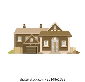 Family modern house with garage and yard isolated. Manson icon. Vector illustration. Real estate concept. Flat vector illustration.