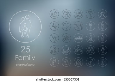 family modern icons for mobile interface on blurred background