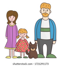 A family: mom, dad, daughter and dog, isolate on a white background. Vector illustration
