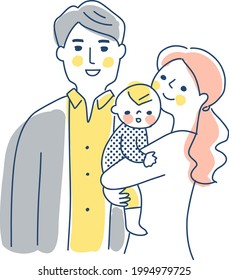 Familia: mamá y papá sosteniendo a un bebé, cuerpo superior