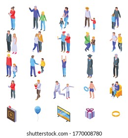Family moments icons set. Isometric set of family moments vector icons for web design isolated on white background