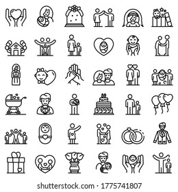 Family moments icons set. Outline set of family moments vector icons for web design isolated on white background