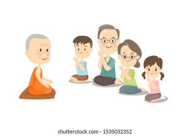 Family and monk  on white background vector