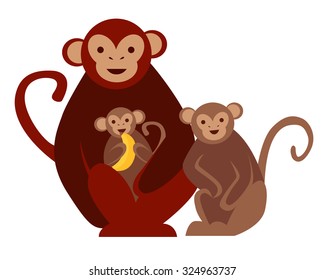 Family of monkeys. Mother and cub. Vector illustration