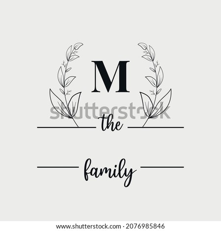 Family Monogram with Blank Space for Name, Floral Ornament for print, card etc