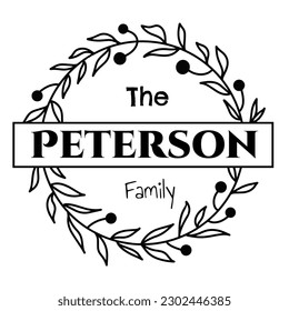 family monogram in floral line frame, eps