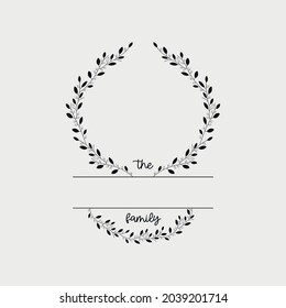 family monogram frame with floral decoration vector illustration, emblem badge monogram with blank space for family, greeting and
wedding
