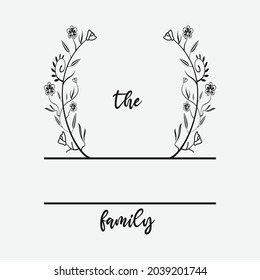 family monogram frame with floral decoration vector illustration, emblem badge monogram with blank space for family, greeting and
wedding