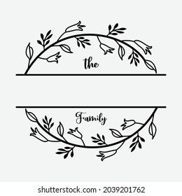 family monogram frame with floral decoration vector illustration, emblem badge monogram with blank space for family, greeting and
wedding