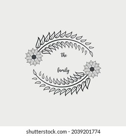 family monogram frame with floral decoration vector illustration, emblem badge monogram with blank space for family, greeting and
wedding
