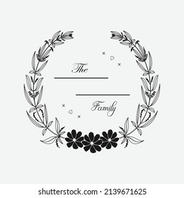 family monogram frame with floral decoration vector illustration, emblem badge monogram with blank space for family, greeting and wedding
