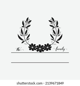 family monogram frame with floral decoration vector illustration, emblem badge monogram with blank space for family, greeting and wedding
