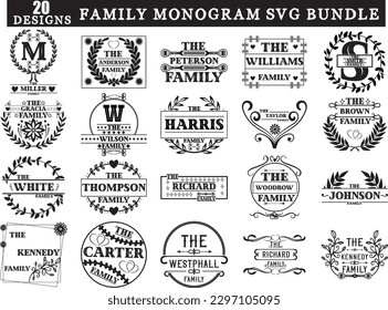 Paquete Svg monograma familiar, diseño Svg monograma familiar