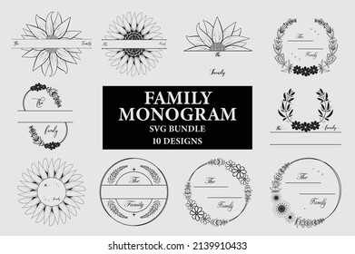 Family Monogram SVG Bundle, family monogram emblem badge with blank space for family, greeting and wedding