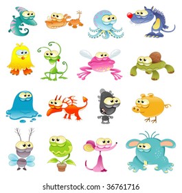 Family of monsters. Funny cartoon and vector characters