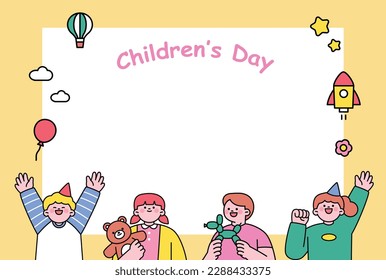 family month. children's day. Blank template for notes with happy kids characters.